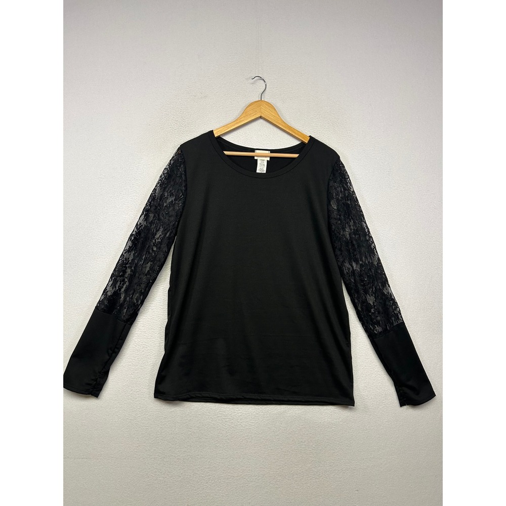Gothic Romantic BIBI Womens XL Black Lace Long Sleeve Crew Neck TopWhimsigoth